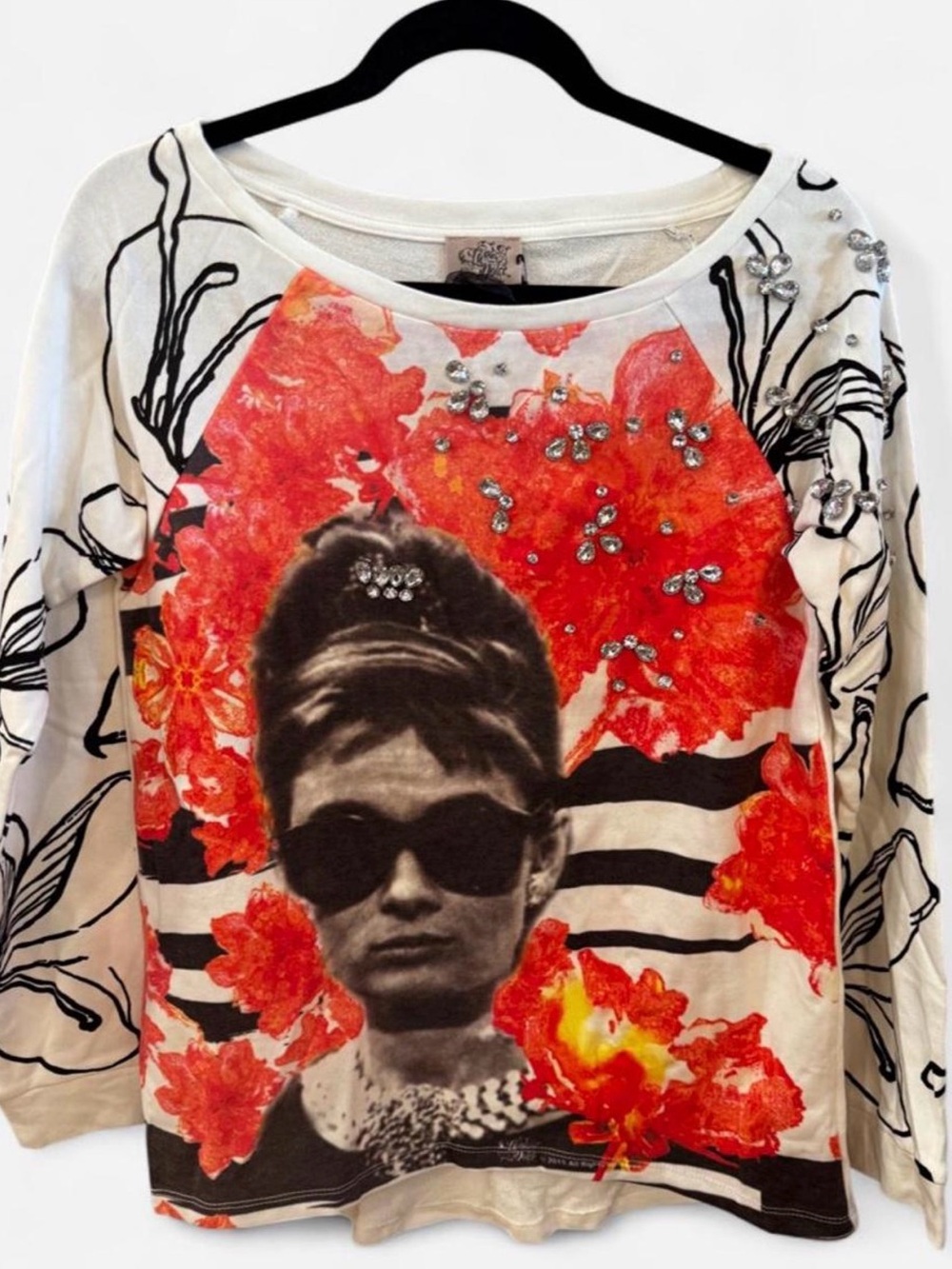 NWT Deadstock La Rue Dolce Audrey Hepburn 100% COTTON Sweatshirt w/ GEMS! ITALY💎